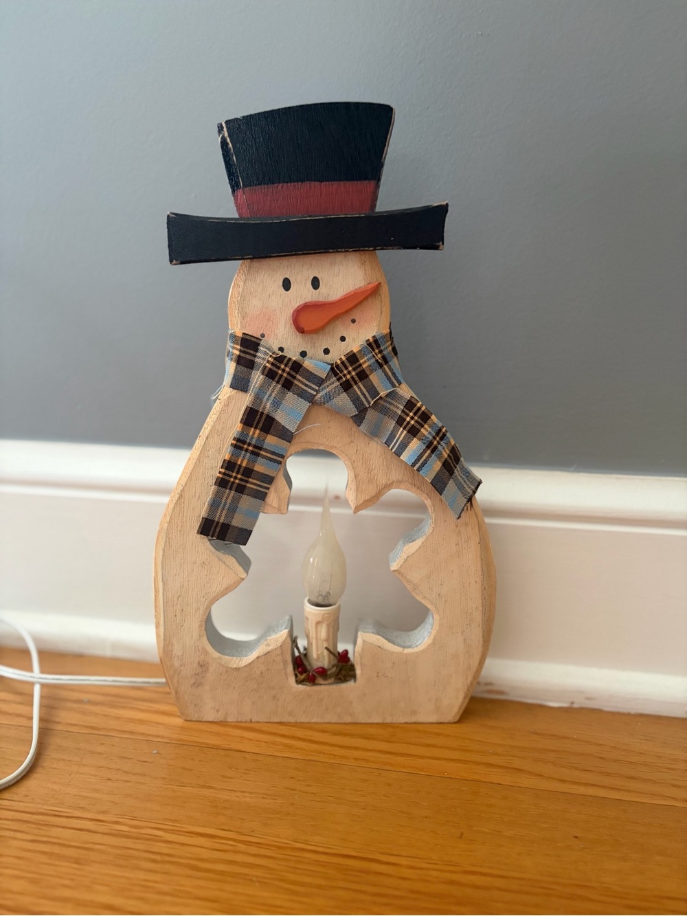 Vintage Wooden Snowman Table Light Decor